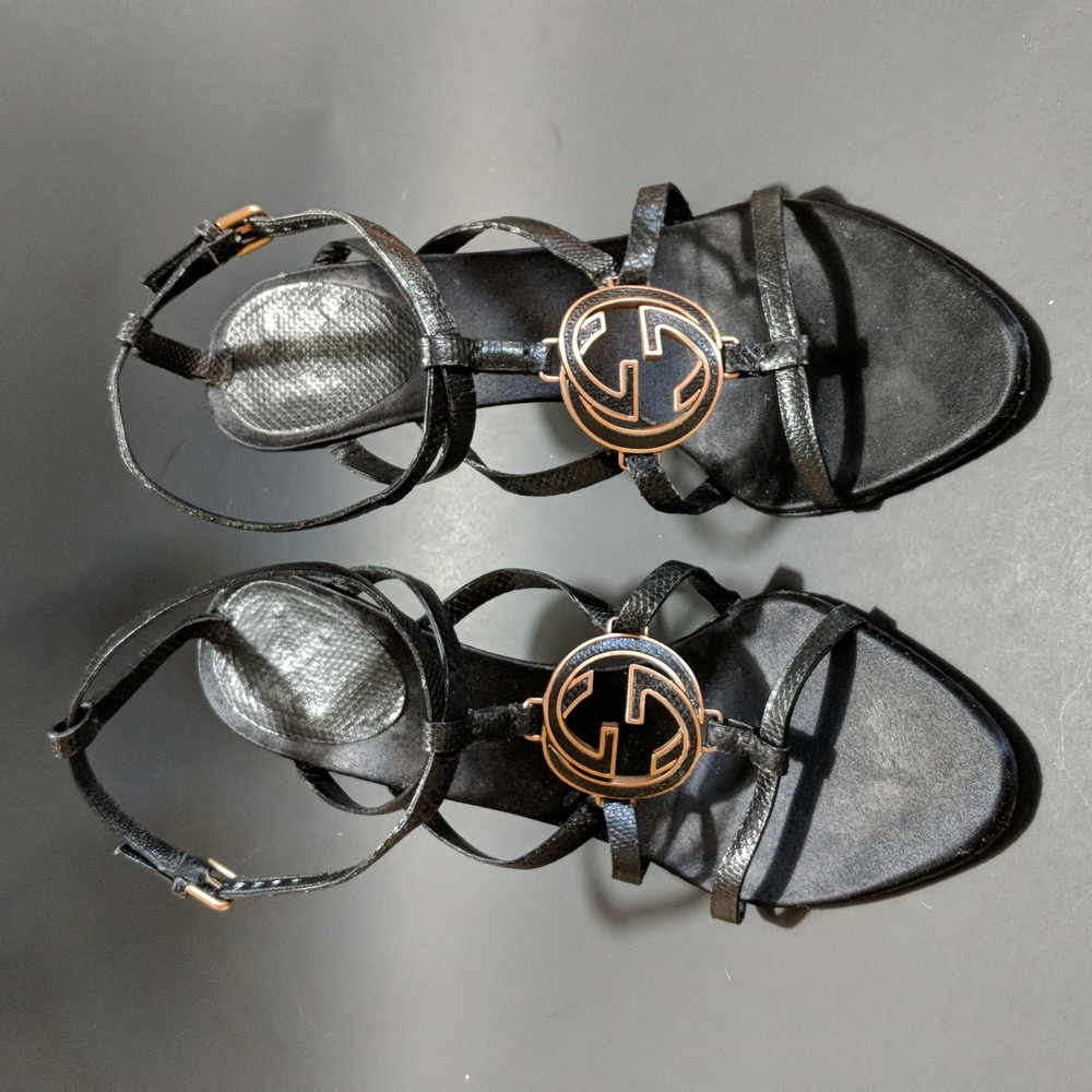 GUCCI GG KARUNG LUCIDO BLACK ROSE GOLD STILETTOS